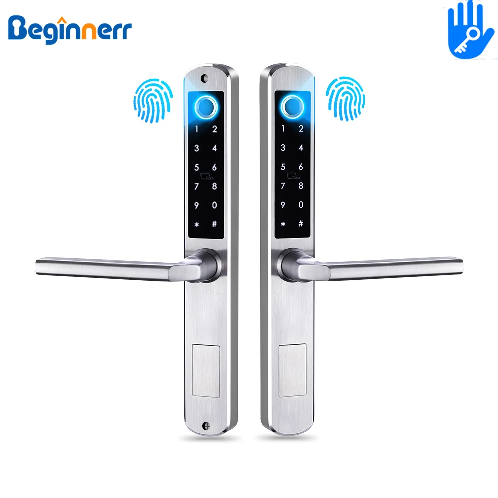 Dual sides Fingerprint Smart Aluminum door lock ttlock card Pincode 3585 4585 electronic Door Lock for Grill UPVC Sliding Door