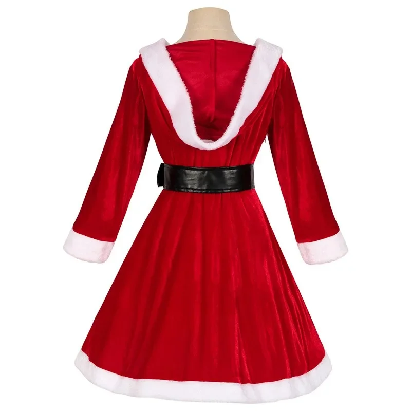 Kerstfeest Vrouwen Rode Jurk Capuchon Santa Claus Kostuum Rood Fluweel Xmas Vakantie Kerst Cosplay Vrouwen Schattige Fancy Dress