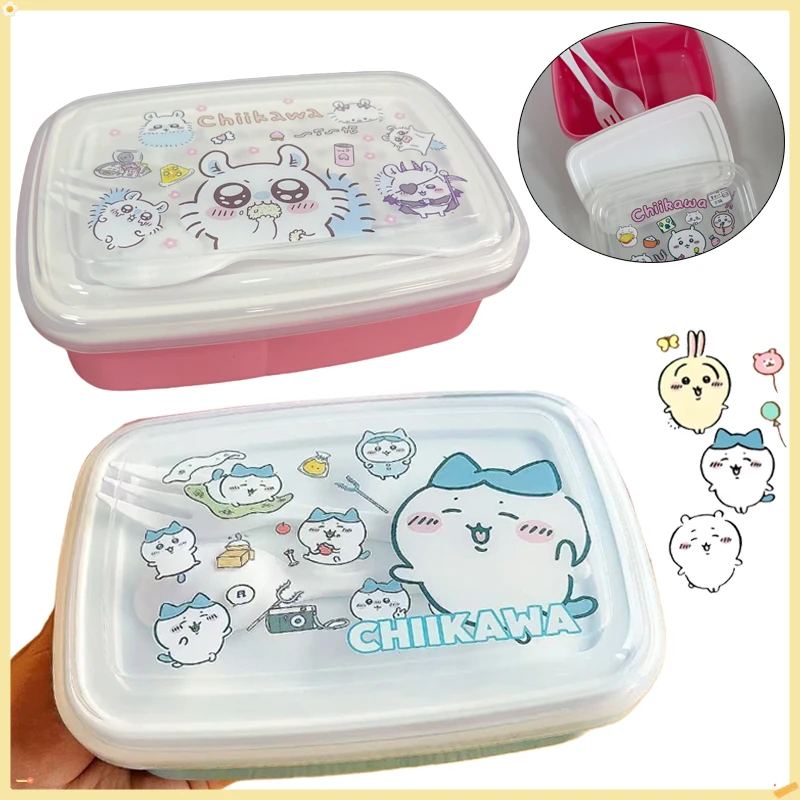 

Chiikawa Lunch Box Cartoon Portable Plastic Double Lattice Crisper Food Container with Spoon Fork Student School Bento Boxes