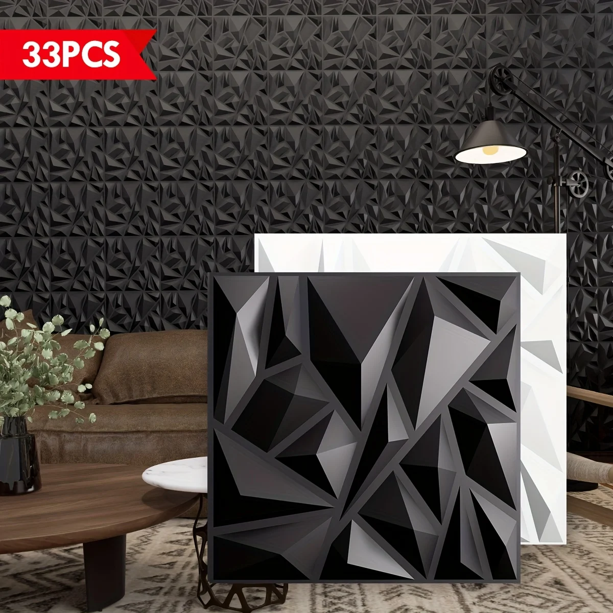 

33pcs 3D Wall Panels with Diamond Geometric Design, 11.8"x11.8" (30x30cm), Ideal for Living Room Accent Walls, Bedroom Decor, TV Backgrounds, Kitchens, and Office Interiors