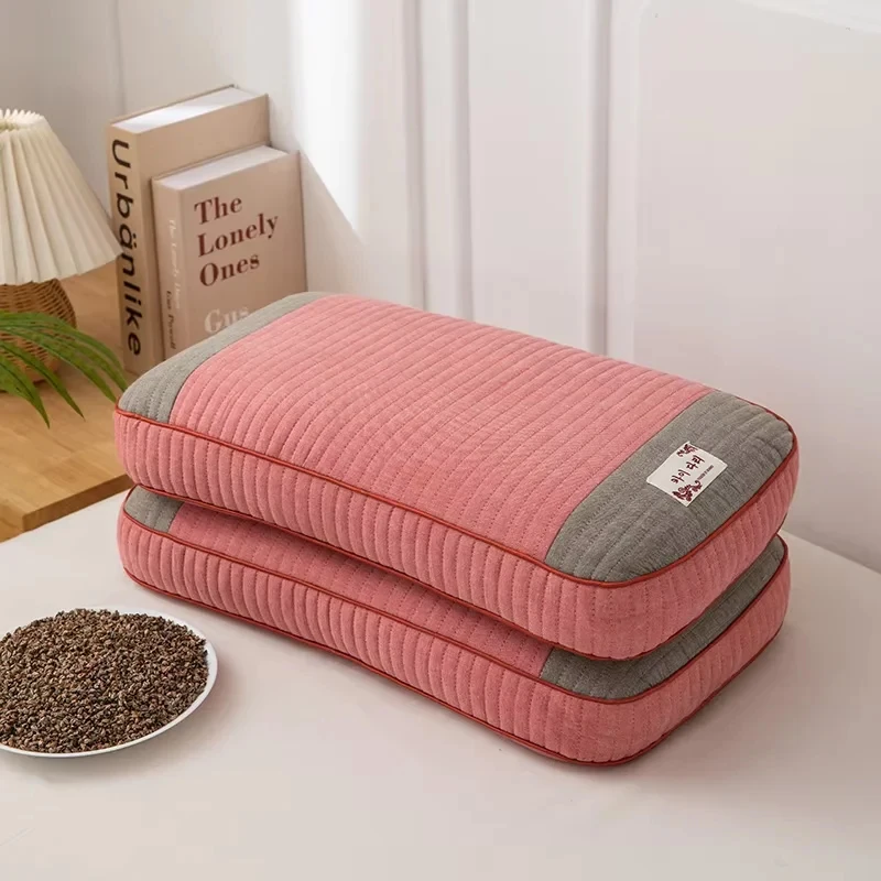 100% Cotton Buckwheat Pillow for Sleeping, Neck Support Pillow, Natural Herbal Bread Pillow Core for Adults Home Use Single Bed