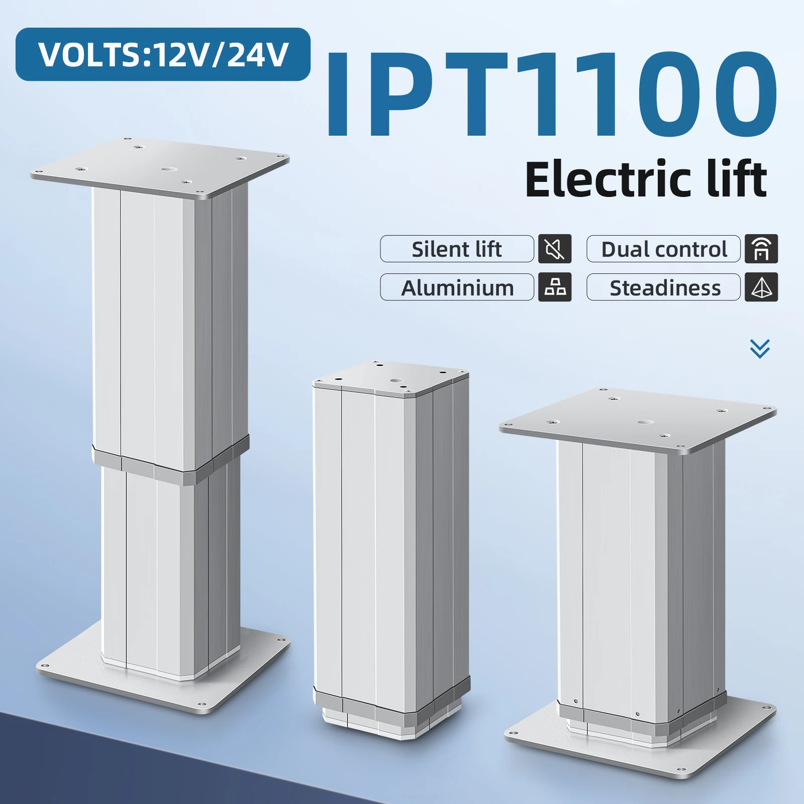 Elektrisch höhenverstellbare Hebesäule IPT1100, 50 mm Hublänge, große Schublast, 12/24 V,