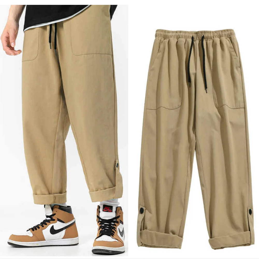 

Japanese style Men's Casual Pants Loose Straight Cargor Pants Drawstring Design Thin Trouser