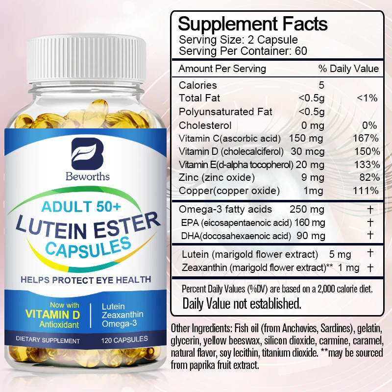 BEWORTHS Lutein Zeaxanthin Capsules Protect Eyes Relieve Blurred Vision and Eyes Fatigue Preventing Myopia Bright Eyes ﻿