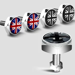 4pcs For BMW Mini Cooper JCW One S Countryman Car License Plate Frame Fixed Bolt Screw Nut Caps British Flag Emblem Accessories