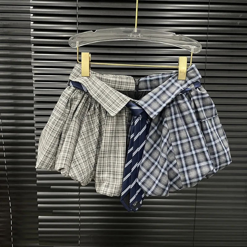 WTHT موضة جديدة للمرأة تقسم التباين اللون منقوشة التنانير الصغيرة 2025 الصيف العصرية عالية الخصر ألف خط تنورة الإناث 1LS2376