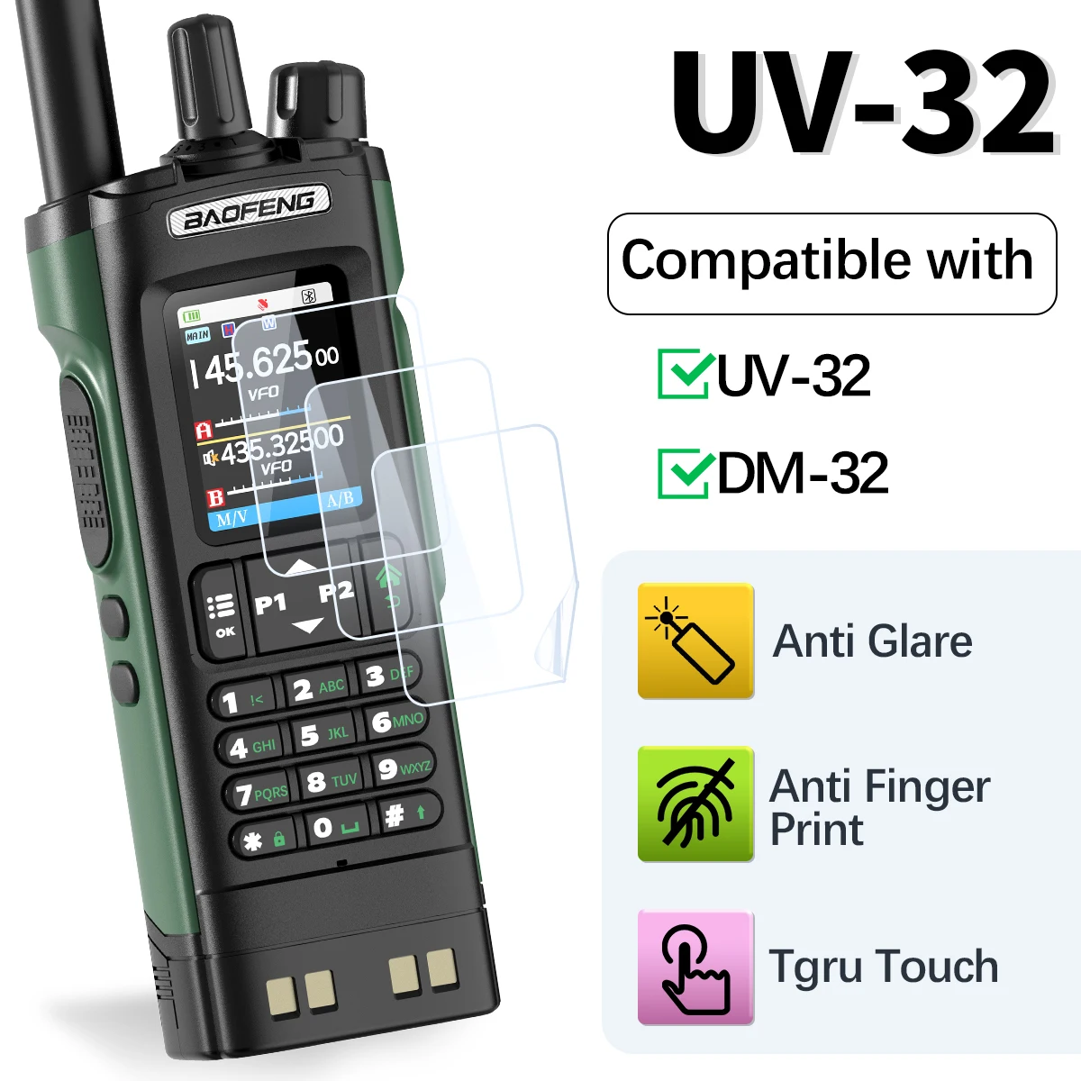 ฟิล์มกันรอยหน้าจอ Baofeng UV-32 สำหรับวิทยุสื่อสารแบบกันน้ำ ความโปร่งใสสูง ป้องกันแสงสะท้อน สำหรับรุ่น UV-32 DM-32