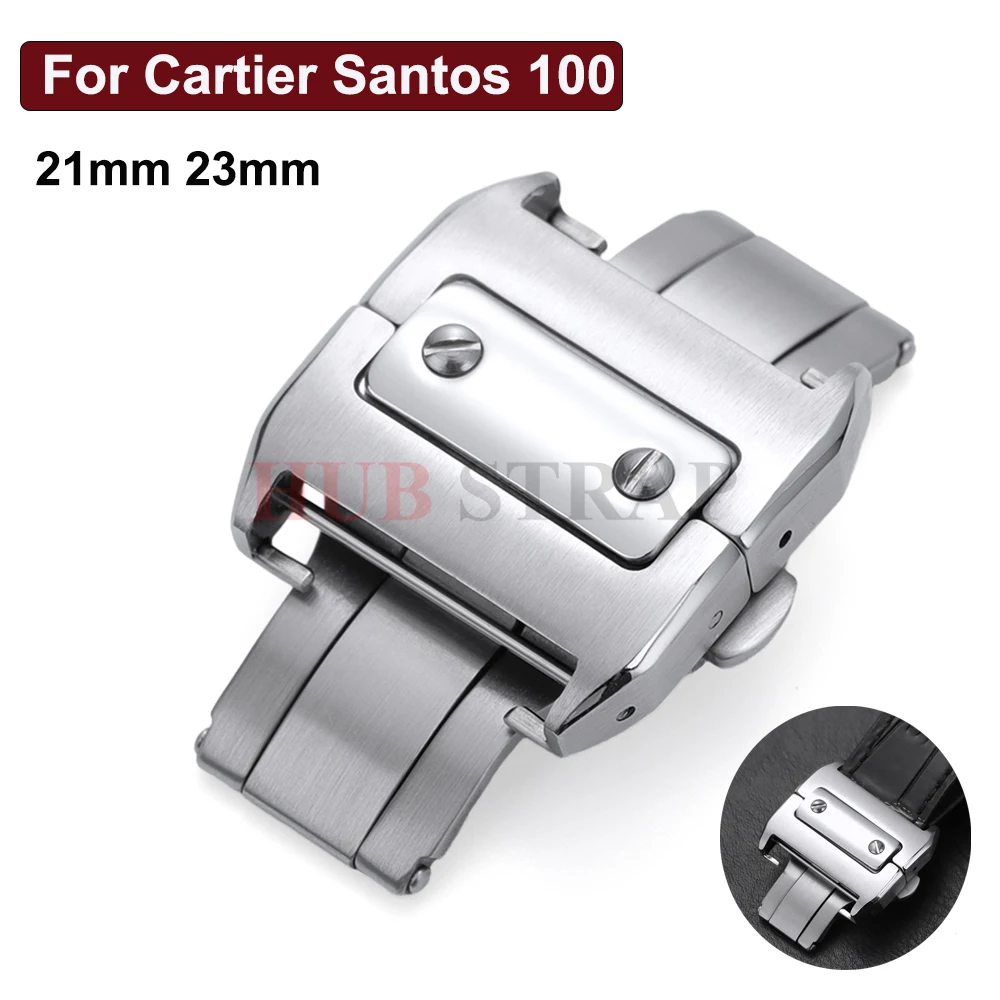 18mm 21mm Uhrenzubehör Schnalle FÜR Cartier Santos100 Serie Knopf Massiver Edelstahl Schmetterlingsschnalle Uhrenschließe