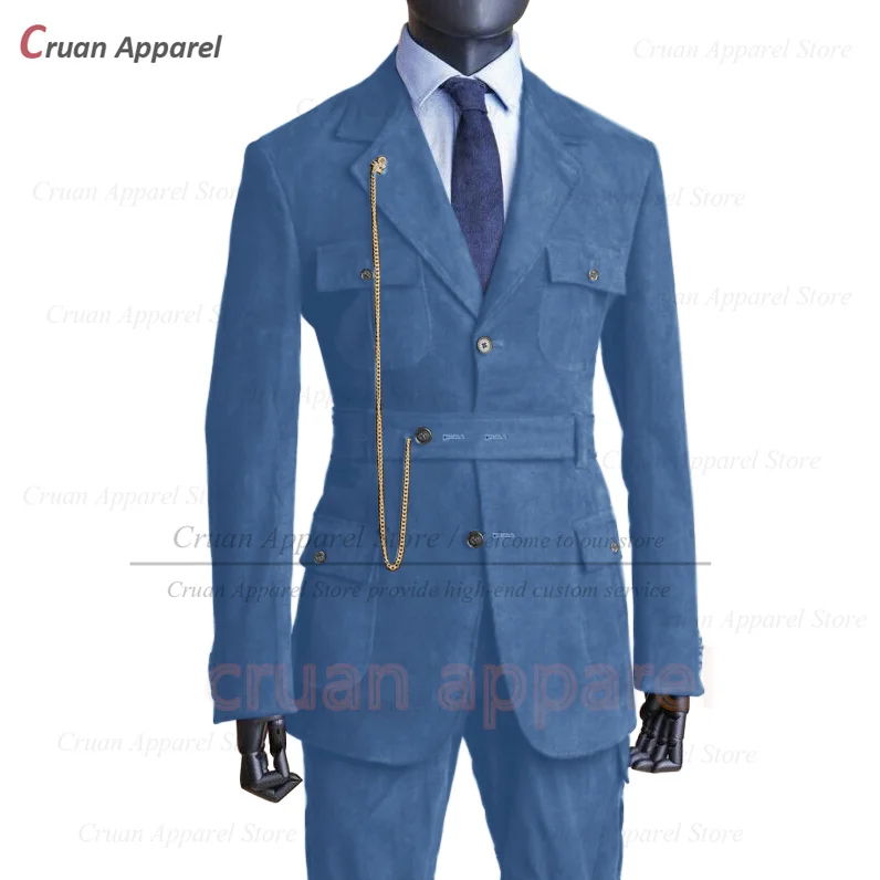 Fashion Denim Suit Set For Men Evening Dinner Tailor-made Newest Blazer Pants 2 Pieces Daily Casual Party Slim Fit Costumes