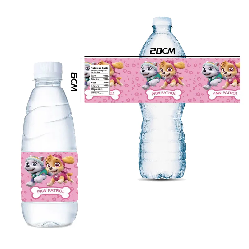 10pcs Paw Patrol Water Bottle Stickers Labels Baptism Baby Shower Birthday Decor Supplies Dogs Skye Party Water Bottle Wrappers