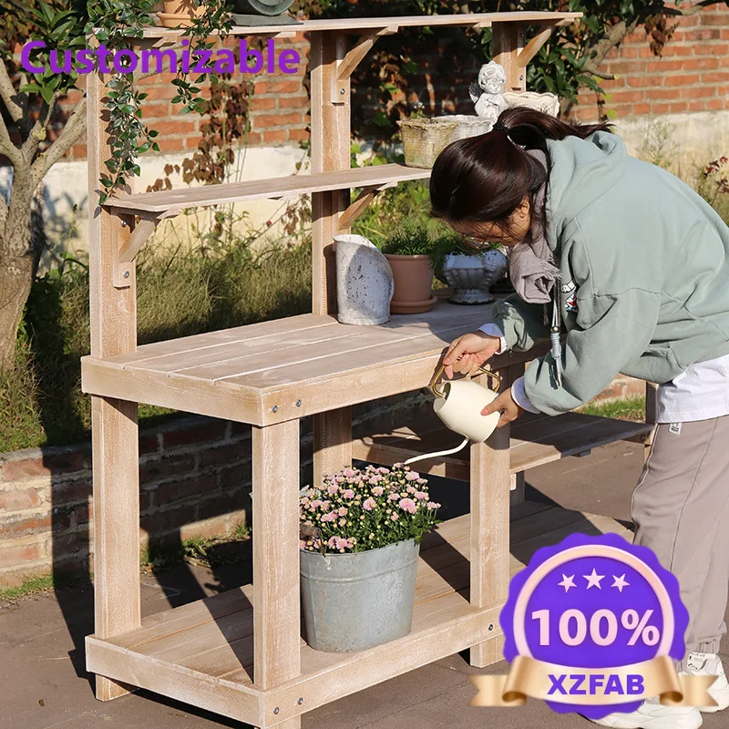 Factory Direct 2026 Customizable preservative wood flower stand, operation table, garden outdoor tool table, gardening