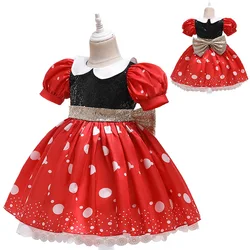 Disney Mickey Mouse Dress for Girls Minnie Cartoon Clothes Headband Boys Cosplay Costumes Fancy Bow Tie Clothing Set