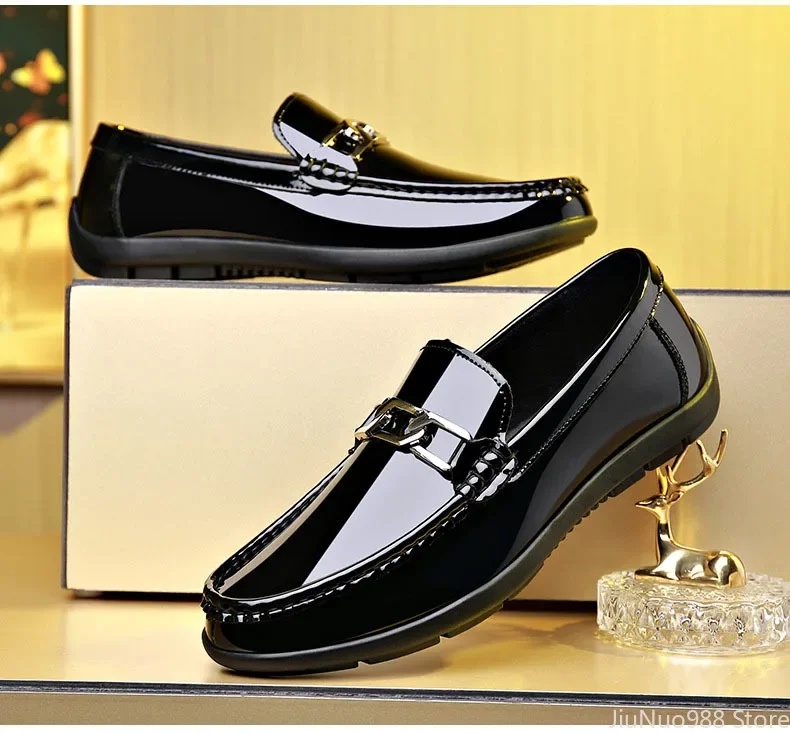 High End Shoes for Men Genuine Leather Casual Shoes Soft Sole Patent Leather Driving Shoes Designer Party Cool Slip-on Loafers