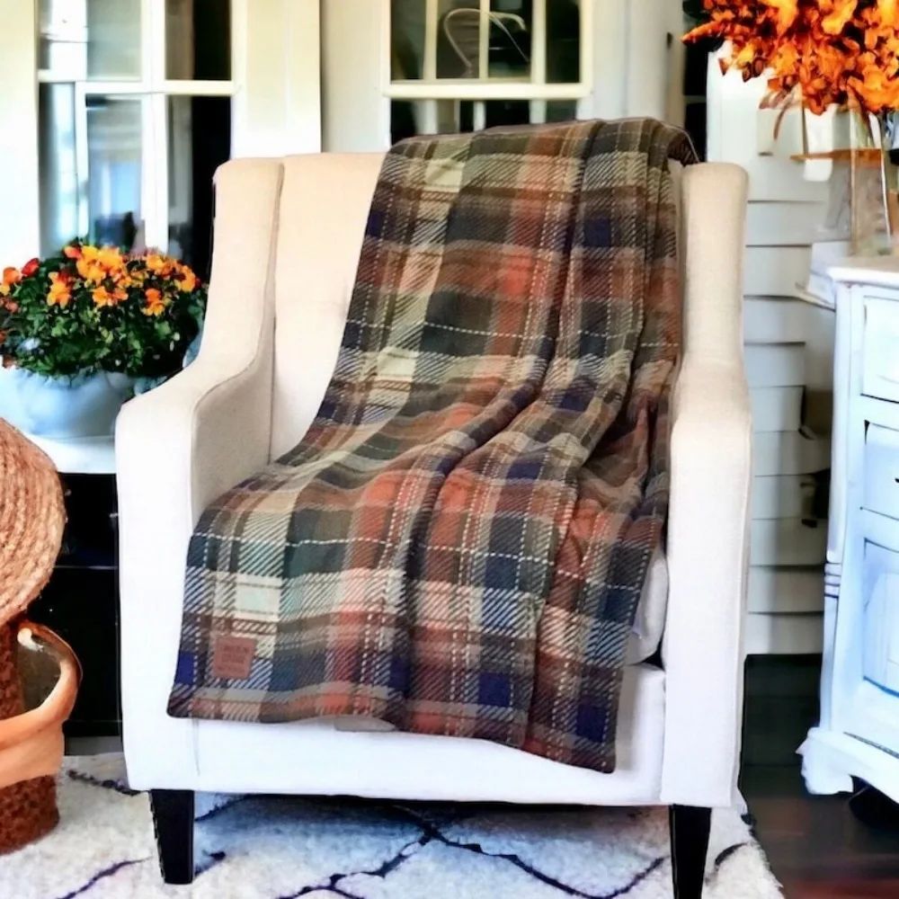 THROWS/LAP BLANKETS, Reversible Luxury Fleece Throw, Fall Fleece Throw, Farmhouse Throws, Plush Lap Fleece