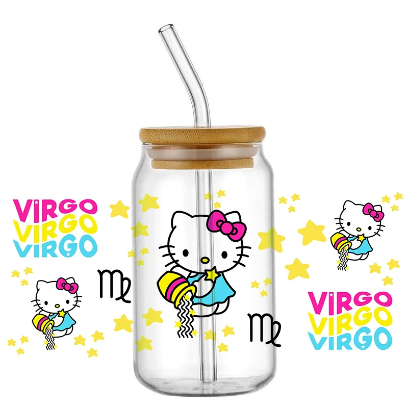Constellation Cartoon Cat Cup Wraps for 16oz Libbey Glass UV DTF Cup Wrap Transfer Cup Stickers Transfer Mug Stickers Waterproof
