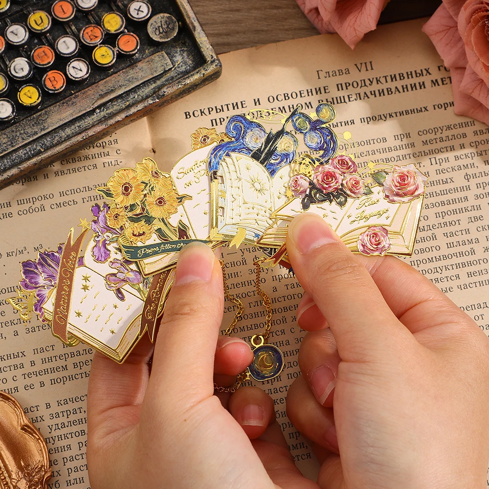 1 PC Vintage Metal Bookmark Floral Design with Chain Pendant for Notebooks Planners Writers Teachers Book Club Birthday Gift