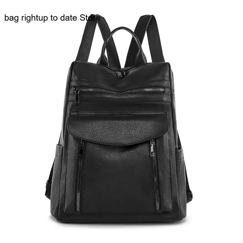 Retro Style Pu Leather Business Splicing Multi Zipper Large Capacity Portable Backpack Bag for Women