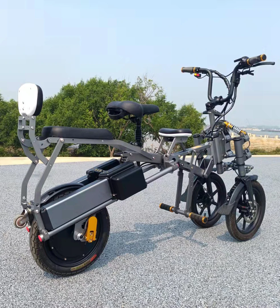 for Upgraded 14'' electric tricycle 500W 48V dual battery folding bike 3 wheel scooters 2 seat tricycles