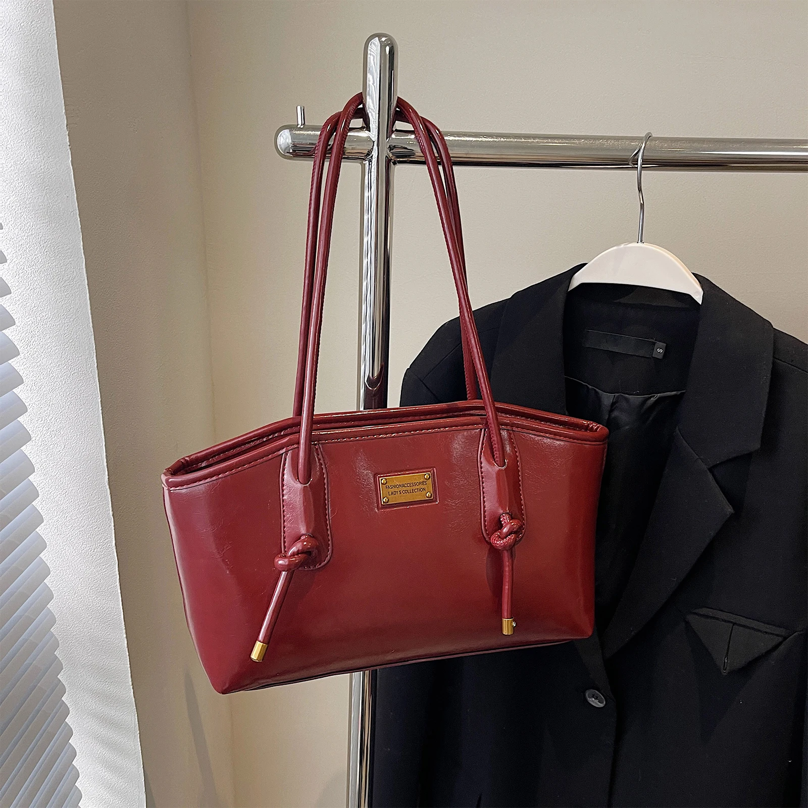 

Сумка через плечо из искусственной кожи, большая сумка для поездок на работу, модные сумки-тоут для женщин (красная)