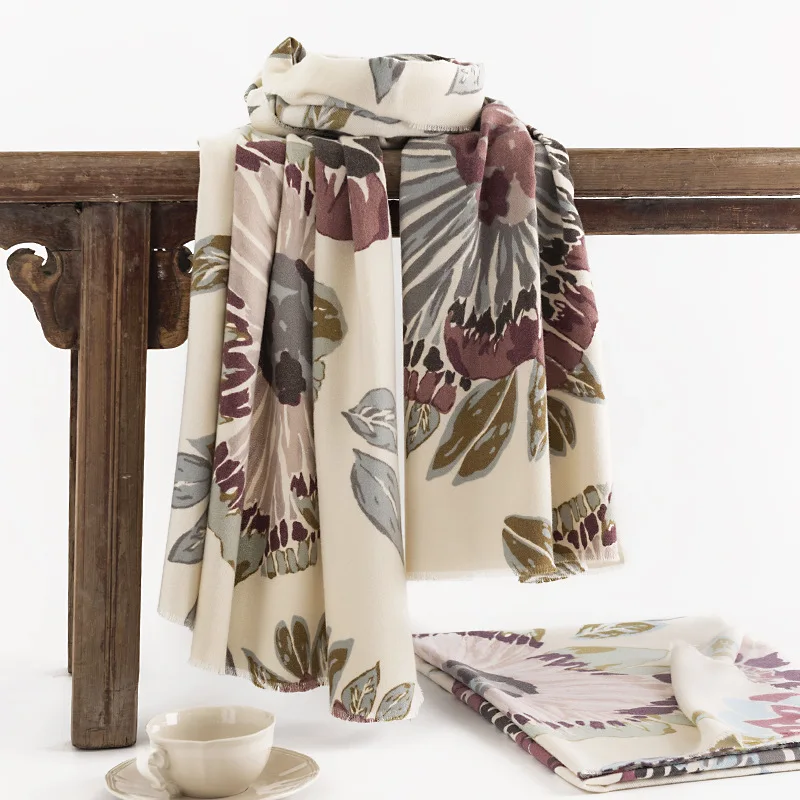 

New Vintage Sunflower Printed Imitation Cashmere Scarf Hijab Shawl Hair Wrap Winter Women's Warm Soft Fashion Large Neck Warmer