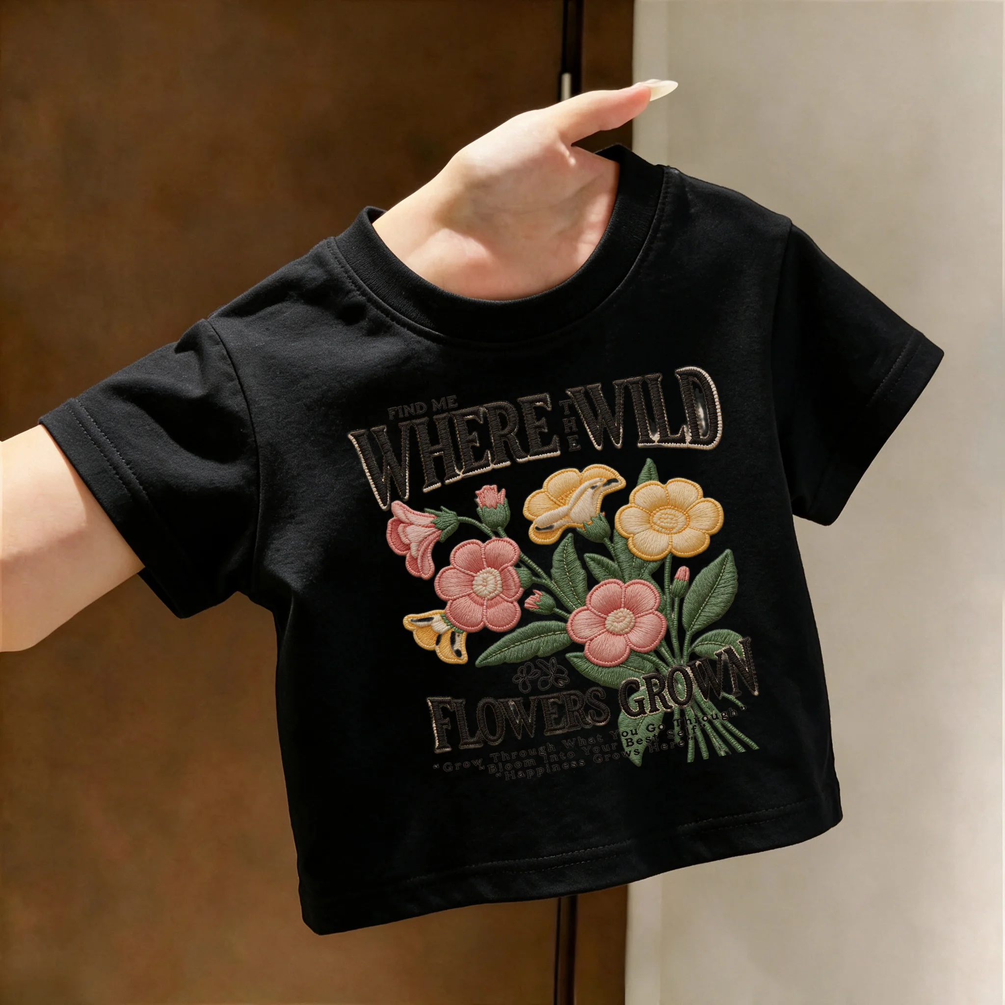 Summer Kids Cotton T-Shirt Find Me Where The Wild Flowers Grown Casual Cute Graphic Tee for Boys Girls