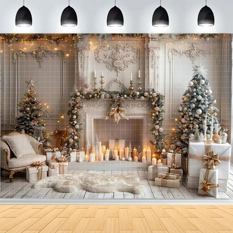 Winter Christmas Wonderland Festive Windows Photography Background Snowflakes Tree Birthday Party Photo Studio Backdrops EW-38