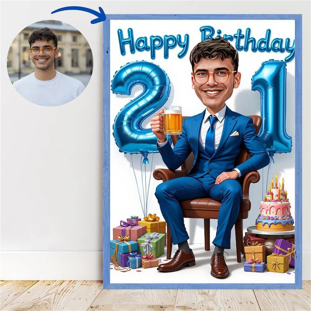 

21st Birthday Custom Caricature Prints Personalized Cartoon Portrait Poster Funny Gift Home Bedroom Wall Decoration Canvas Print
