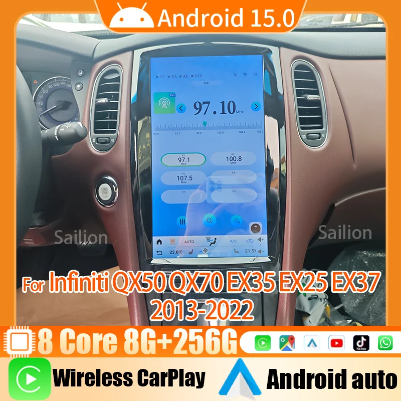 Wireless Carplay NEW Android15 Car Radio For Infiniti QX50 QX70 EX35 EX25 EX37 2013-2022 13.8