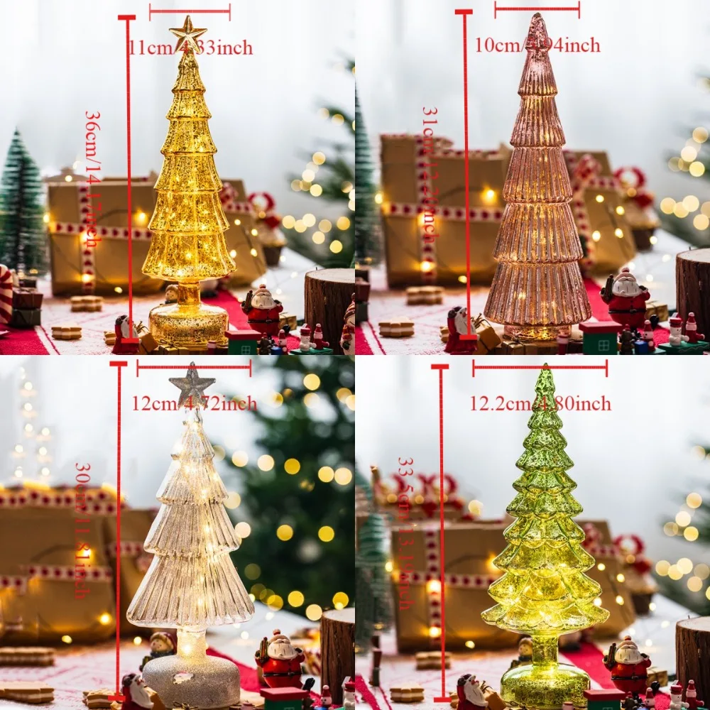 Luminous Glass Christmas LED Lights Desktop Lamp Xmas Ornaments Christmas Tree Nightlight Atmosphere Glitter