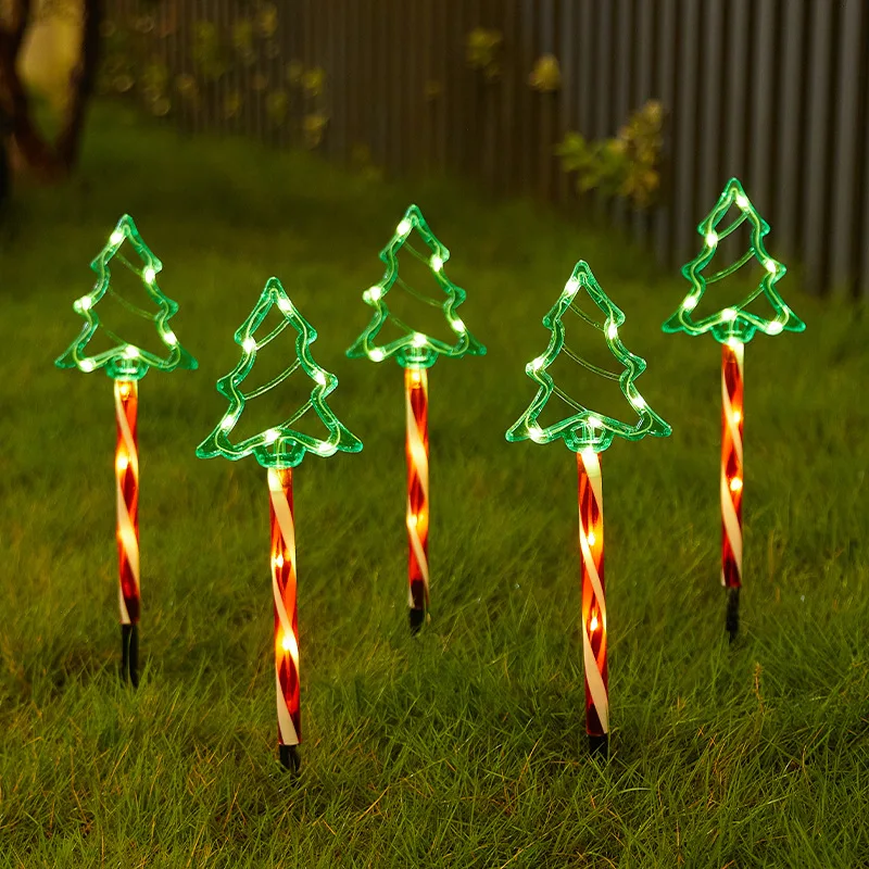 

5pcs Christmas Tree Solar Plug Lights For Garden New Year Decoration Festive Atmosphere Light Lawn Lights Driveway Decor