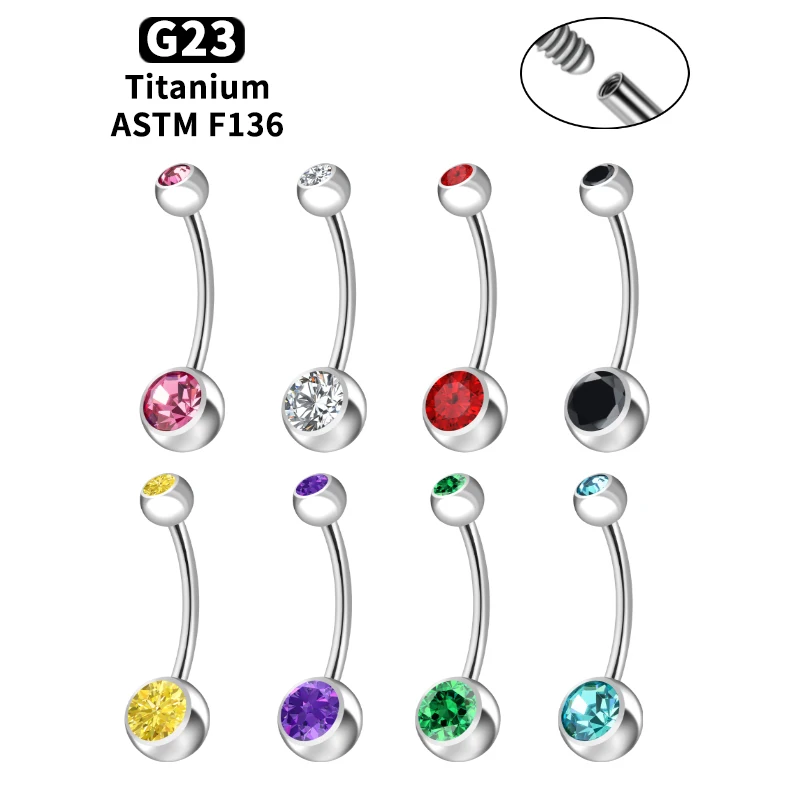 G23 Titanium Belly Button Ring 14G CZ Navel Ring Internal Thread Sexy Navel Nail Hypoallergenic Round Navel Piercing Jewelry
