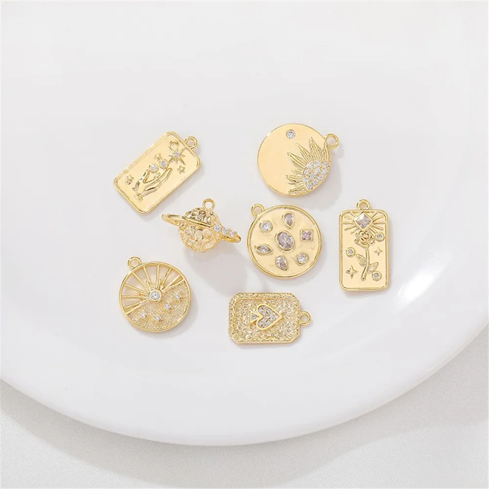 

14K Gold-plated Micro-zircon Planet Sun Charm Pendant DIY Jewelry Supplies Beads for Necklace Bracelet Craft Accessories
