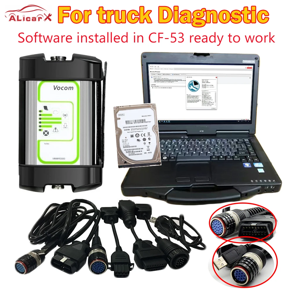 Excavators Industrial truck Diagnostic PTT2.8.13 Tech tool Round interface VOCOM for V0lv-/ R-noult/UD/Mack PTT install in CF53