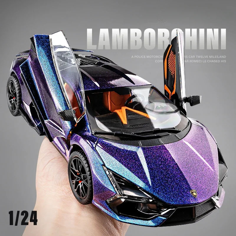 Simulation1/24 Lamborghini Aventador Super Car Model Diecast Toy Vehicles With Sound Light Pullback Collective Miniature Voiture