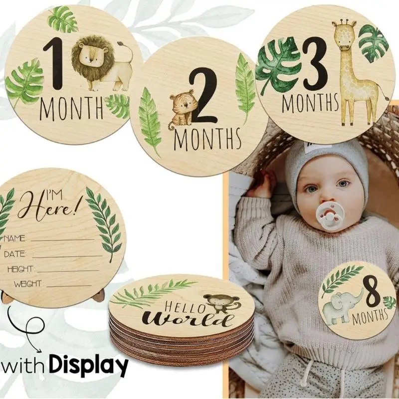 

Creative Wooden Photo Reps Круглая доска с милыми животными и номерами, запечатлевающими воспоминания о первом году ребенка 1