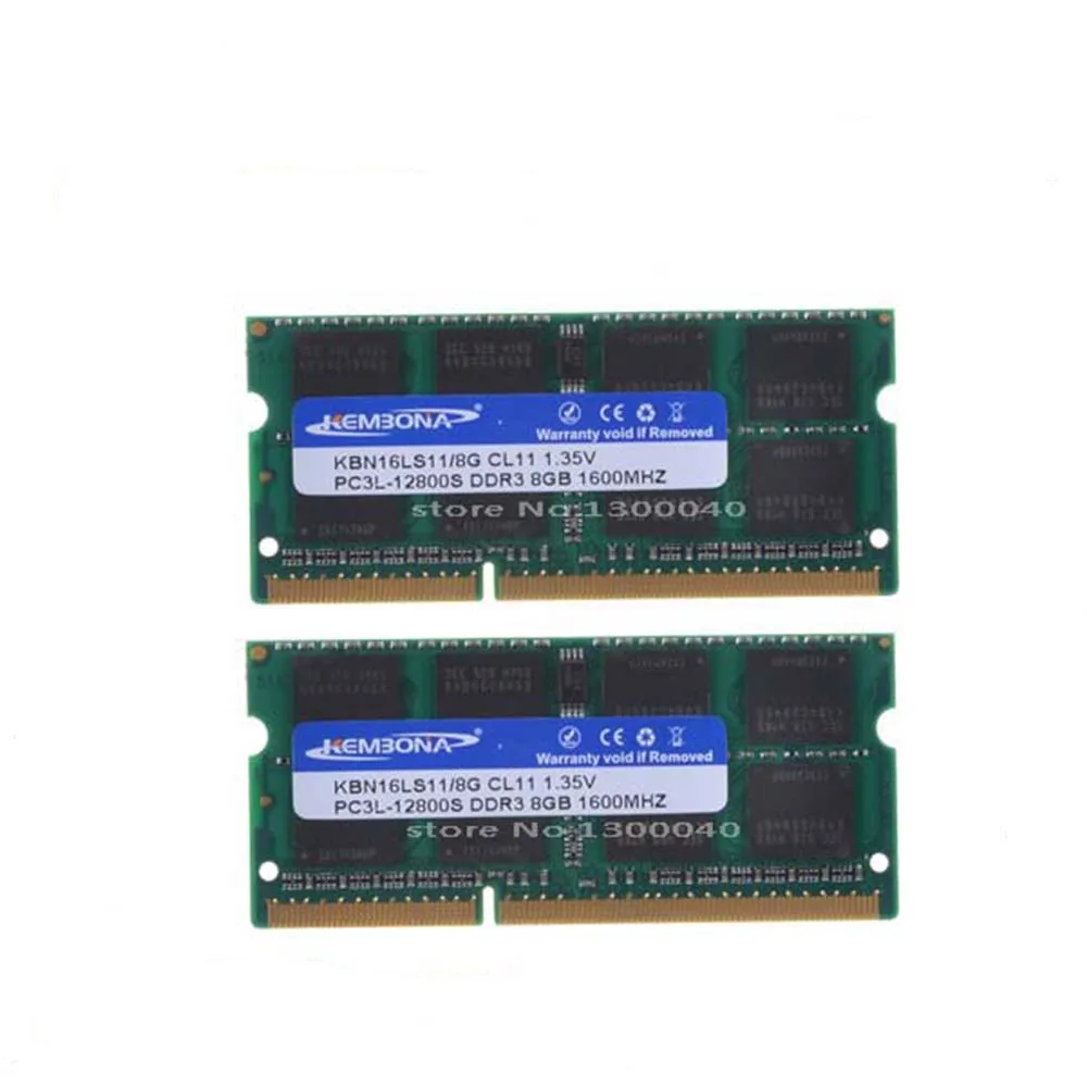 KEMBONA new arrive laptop rams sodimm DDR3L DDR3 16GB(kit of 2pcs ddr3 8gb) PC3L-12800 1.35V low power 204pin ram memory