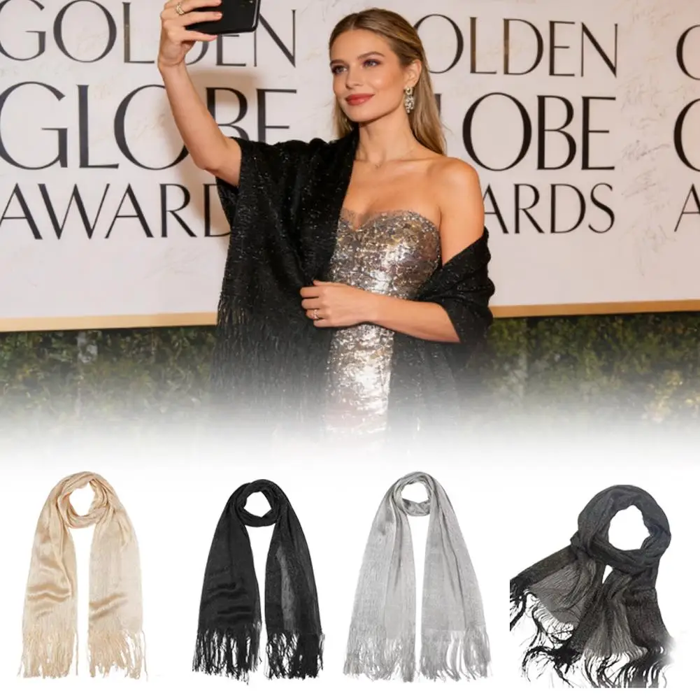 

Gold Silver Thread Thin Scarf Hollow Out Shawl Glitter Polyester Headscarf European Openwork Mesh Shiny Shoulder Wrap