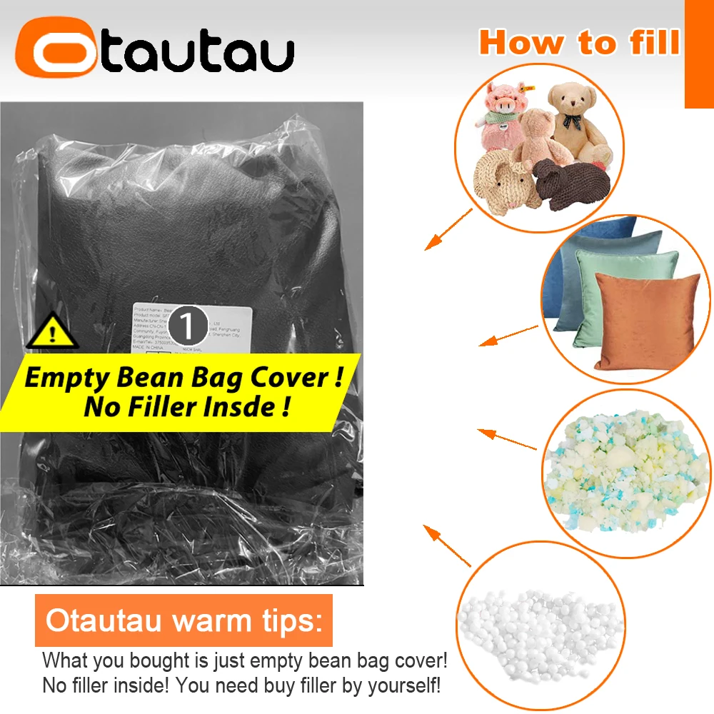OTAUTAU King Size Big Faux Leather Bean Bag Cover Lounger Pouf SF155【No Filler Inside! You Need To Buy Filler By Yourself !】 view 2