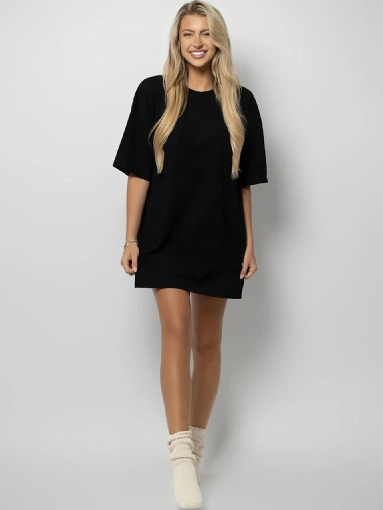 

Women's solid color loose T-shirt ladies round neck cotton T-shirt comfortable breathable pure cotton casual versatile