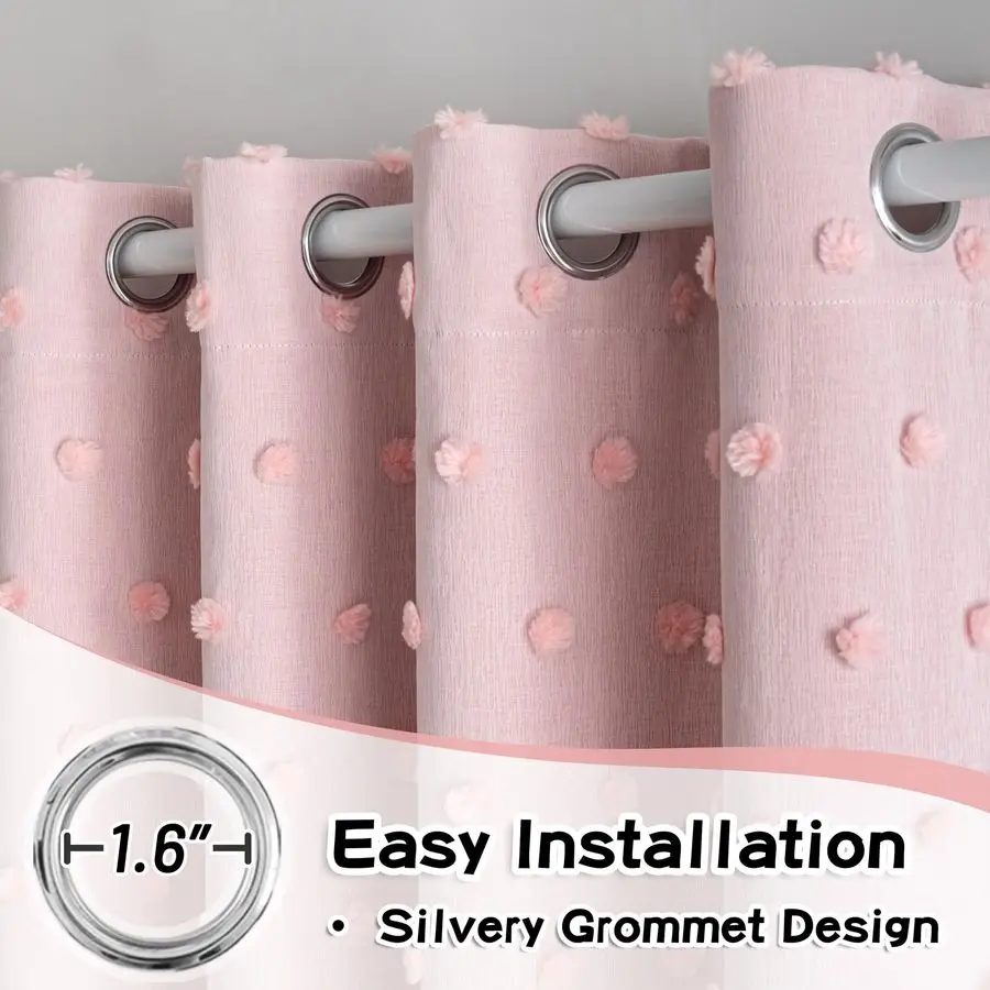 ผ้าม่านสีชมพูสำหรับห้องเด็กผู้หญิง ยาว 84 นิ้ว 2 ผืน ผ้าม่านเด็กผู้หญิงพร้อมพู่สีชมพู ผ้าม่านโปร่งแสงกันแสงสำหรับห้องเด็ก ช่วยให้ห้องมืดลง