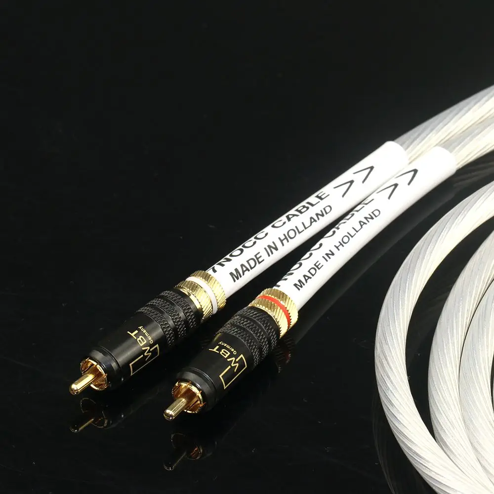 High end Dutch 7NOCC single crystal silver HiFi audio cable, dual lotus RCA audio CD amplifier connection cable