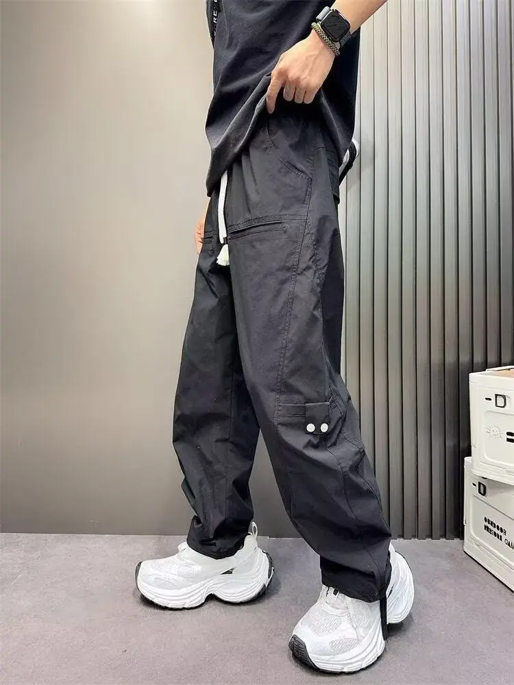 オーバーサイズヒップホップ春夏ストレートカーゴパンツ男性 Techwear 高級ルーズ韓国スタイルデザイナー綿長ズボン男