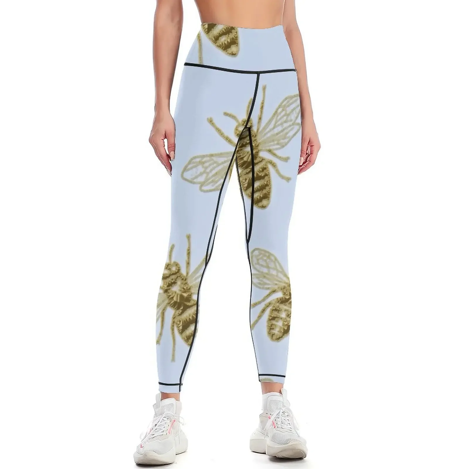 

Golden honey bees on surfmist blue Leggings sportswear gym legging gym jogging pants sports for push up Womens Leggings