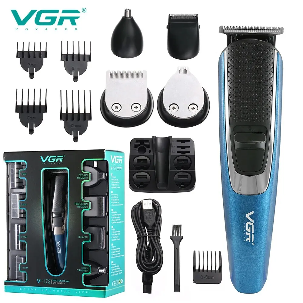 VGR متعددة الوظائف 5 في 1 مجموعة تشذيب الشعر المحمولة الرجال الحلاق USB شحن ماكينة حلاقة قوية كامل الجسم إزالة الشعر مجموعة V-172