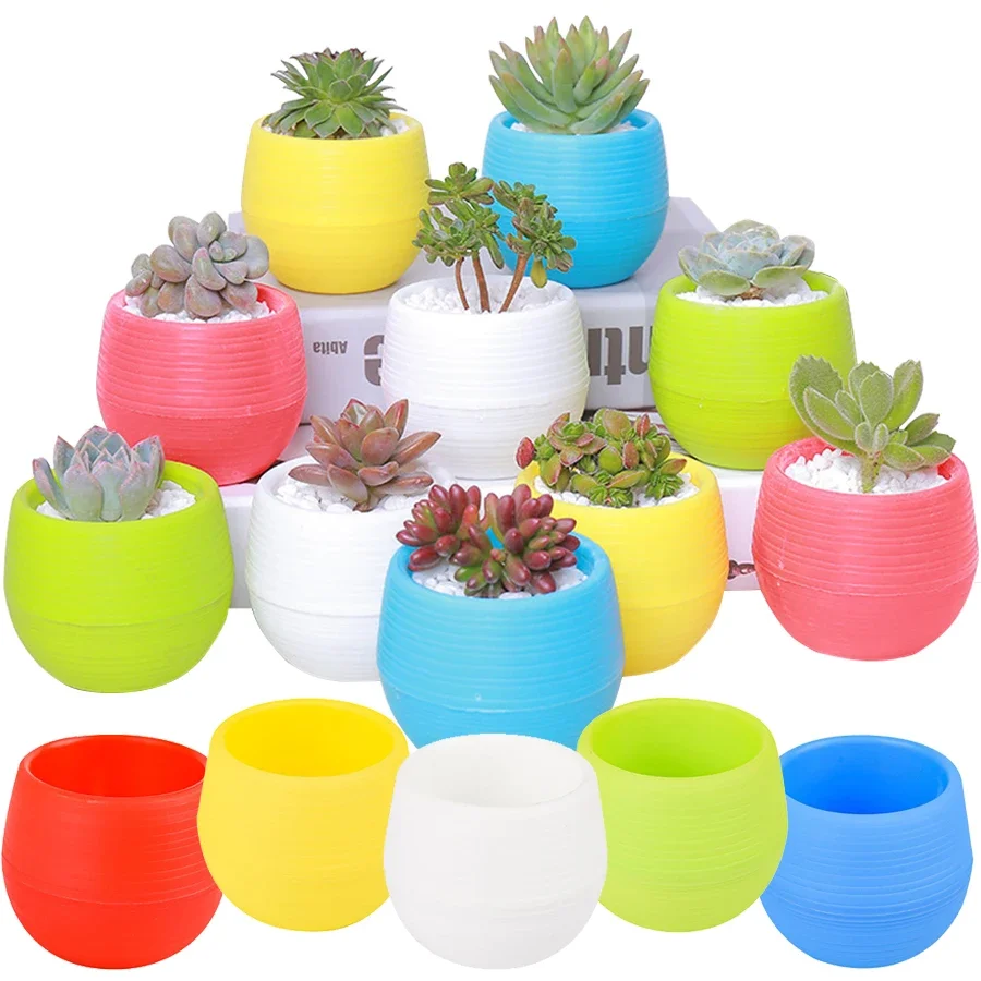 

6pcs 7cm Mini Round Multicolor Succulent Flower Pots, Indoor Outdoor Planting Garden Accessories