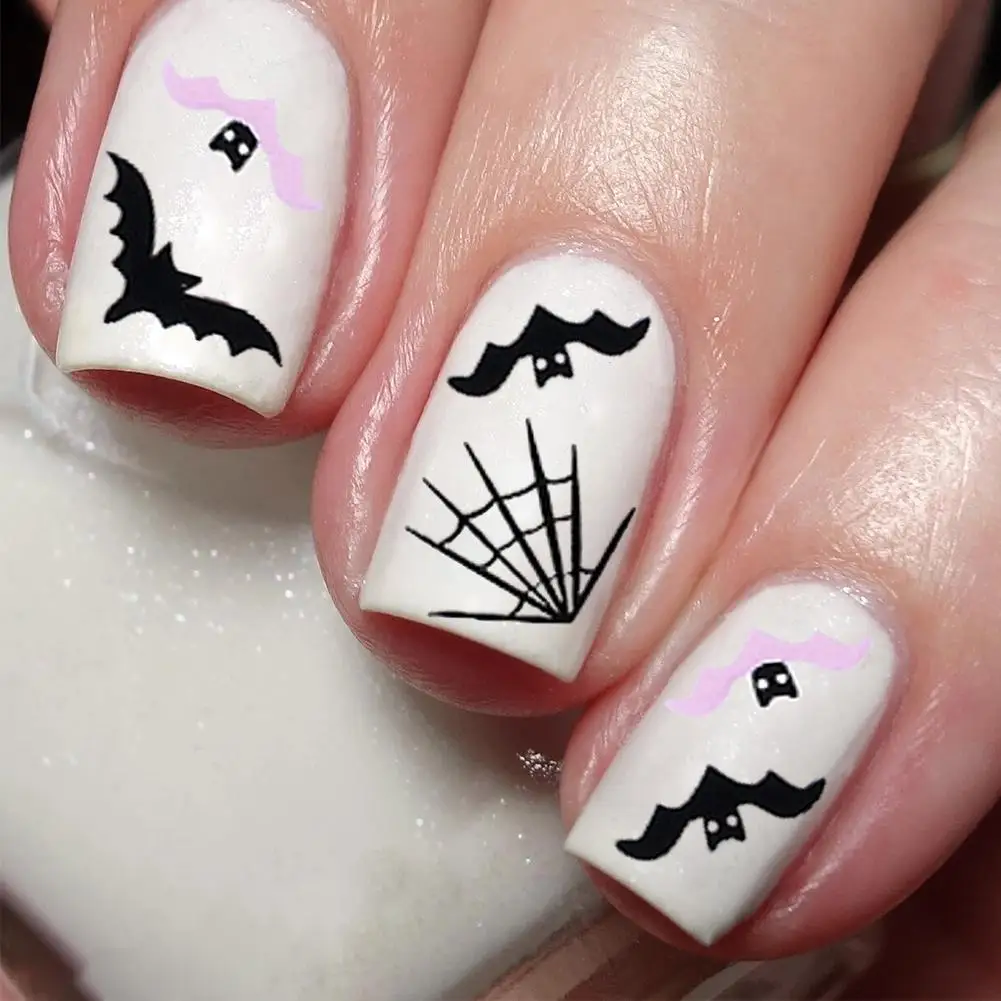 Halloween Nail Art Stickers Pink Pumpkin Bat Skull Nail Cute Themed Stickers Decals Art Ghost Nail Bestselling Spooky S2H0