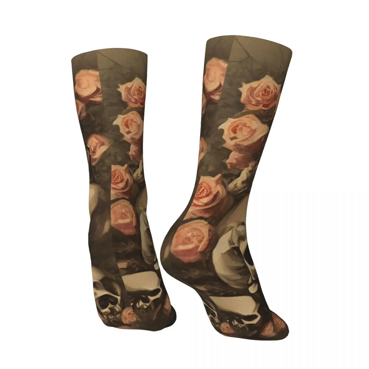 Hip Hop Vintage Skulls And Roses Crazy Men's Compression Socks Unisex Romantic Skull Street Style Seamless Printed Crew Sock