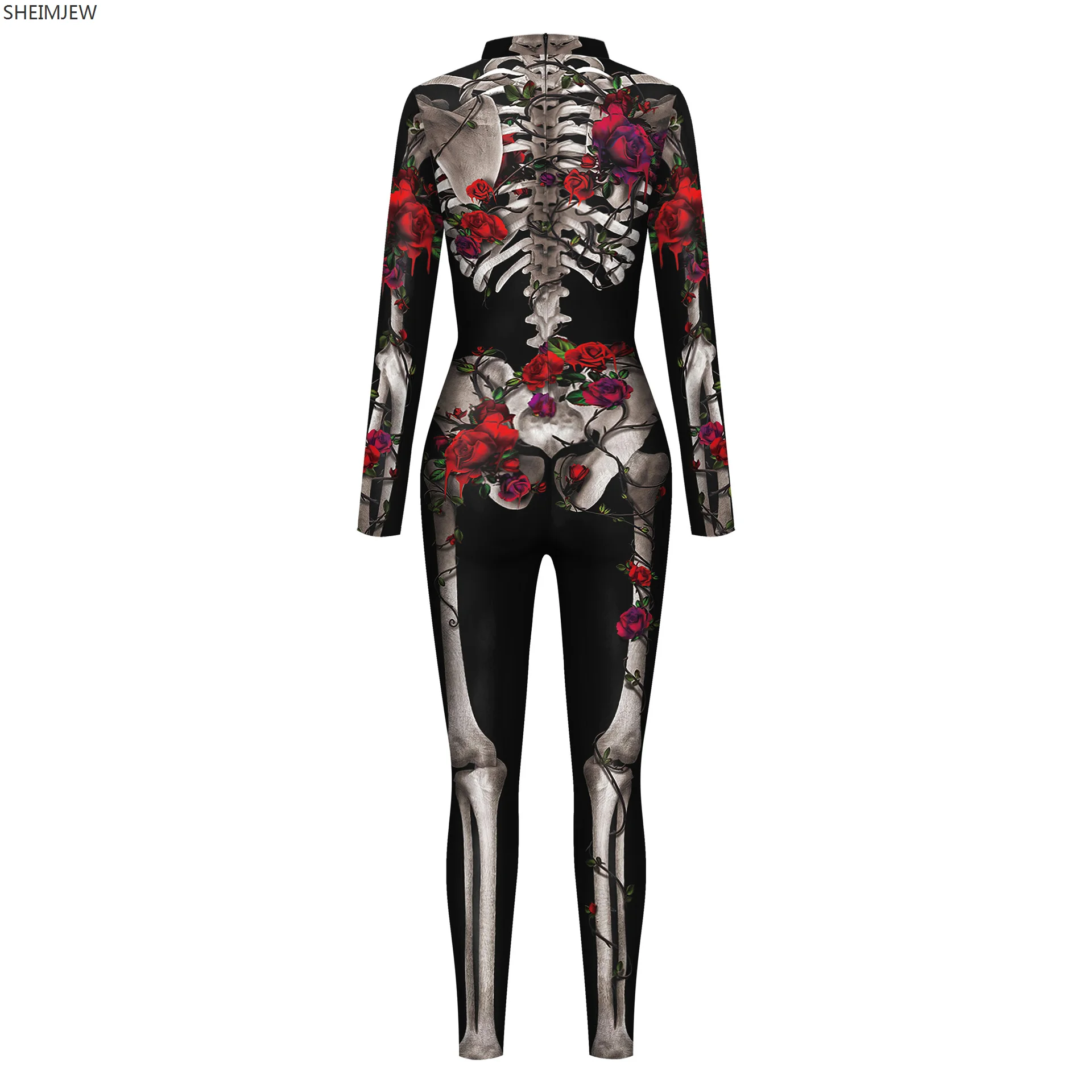 New Halloween Skeleton Cosplay Jumpsuit Skeleton Rose 3D Printing Zentai Suit Women Holiday Party Stage Show Catsuit Rave Outfit