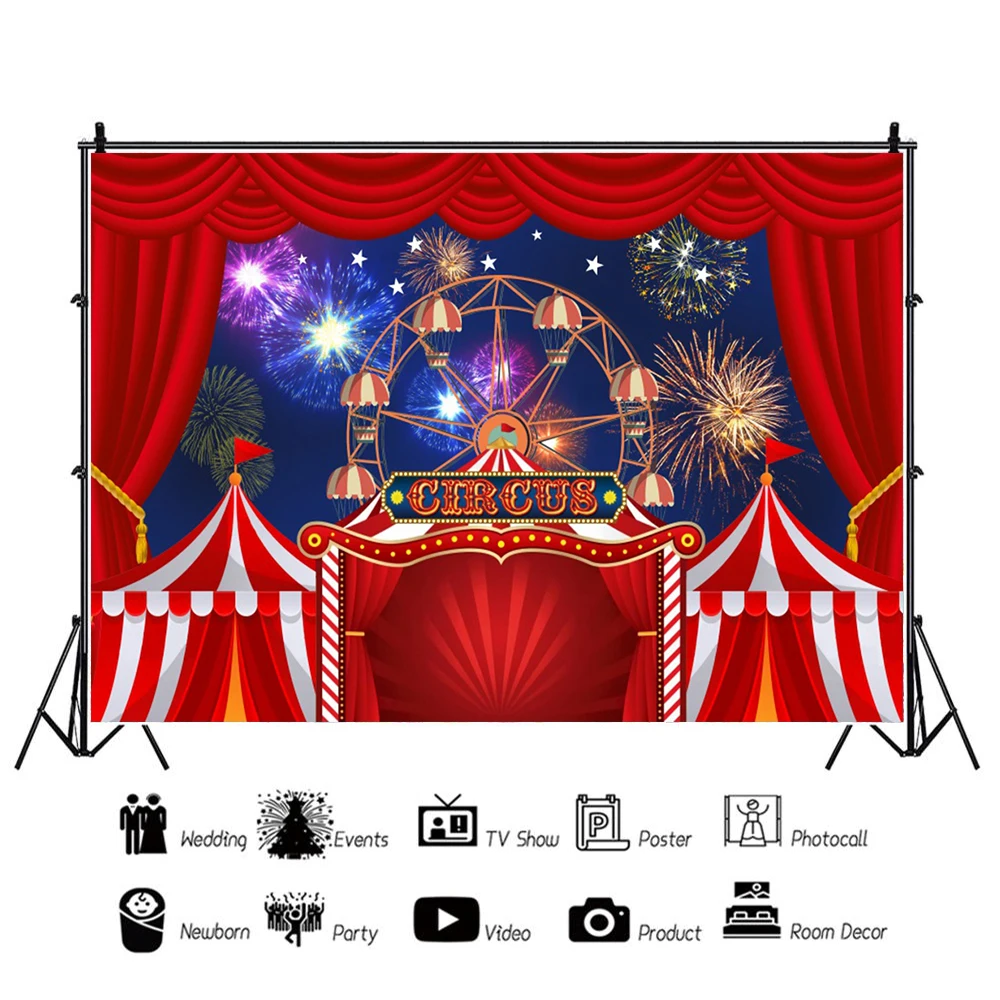 Red Circus Tent Background Kid Birthday Party Decoration Banner Carnival Night Circus Child Portrait Photography Backdrop Custom