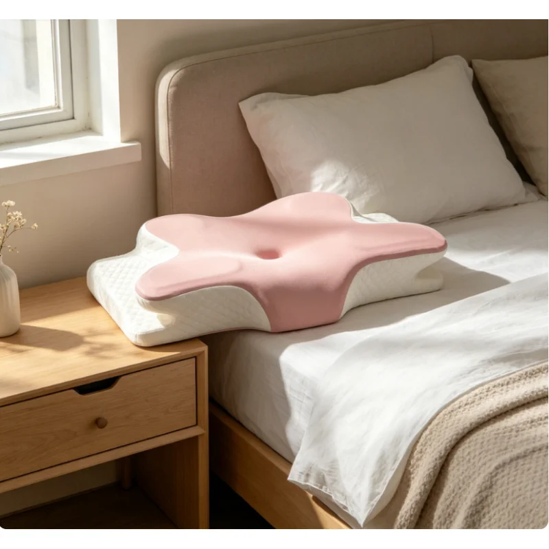 

Household Summer Cold Feel Neck Pillow Slow Rebound Memory Cotton Butterfly Shaped Cervical Care Sleep Pillow